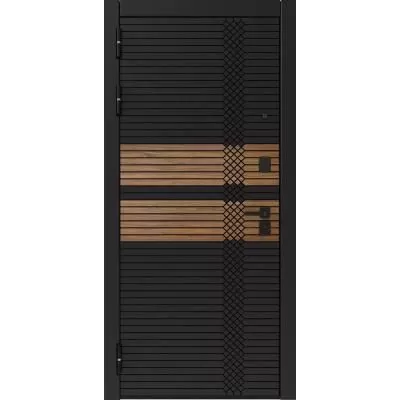 Входная металлическая дерь ДК-18 Черный + Орех Каньон с фрезерованными панелями, 10 мм