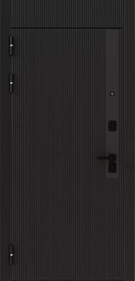 Входная металлическая дерь ДК-20 Чёрный софт с фальш фрамугой с фрезерованными панелями, 10 мм