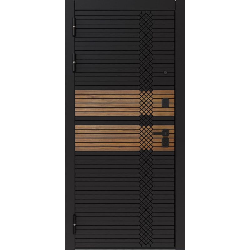 Входная металлическая дерь ДК-18 Черный + Орех Каньон с фрезерованными панелями, 10 мм 