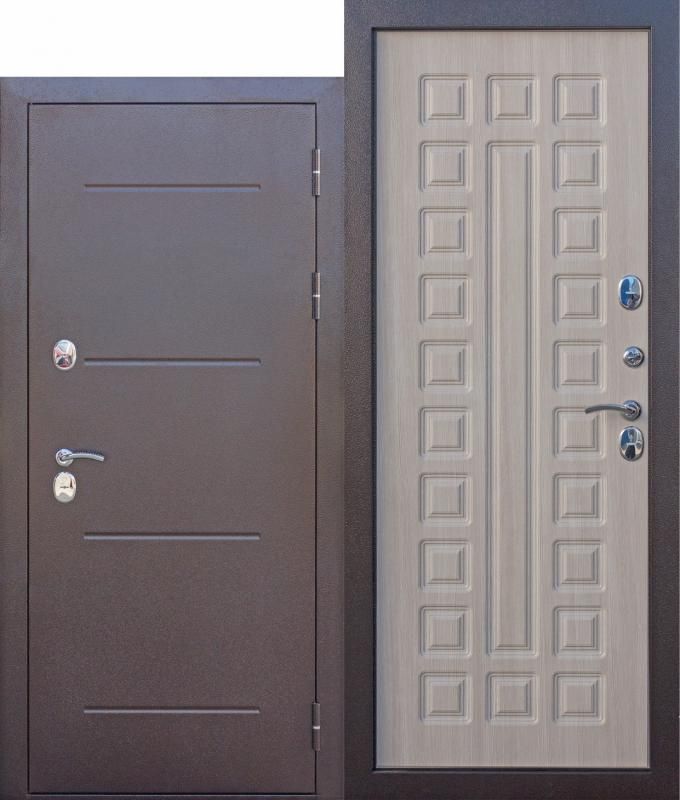 Входная дверь ISOTERMA медный антик Лиственница мокко 11 см 