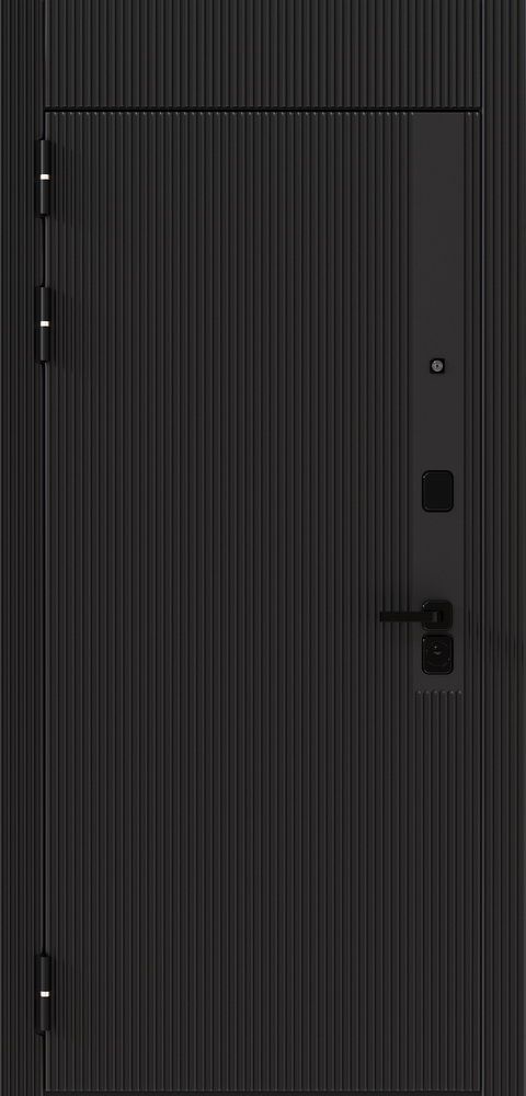 Входная металлическая дерь ДК-20 Чёрный софт с фальш фрамугой с фрезерованными панелями, 10 мм 