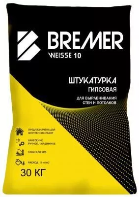 Штукатурка гипсовая BREMER WEISSE 10 с перлитом Штукатурка гипсовая BREMER WEISSE 10 с перлитом